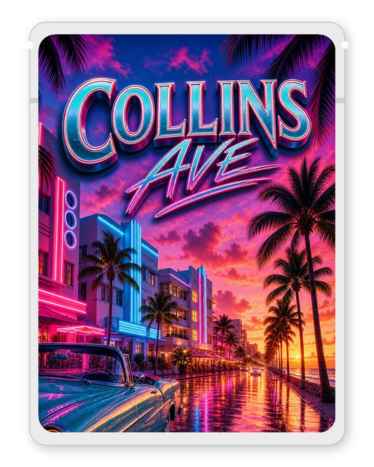 COLLINS AVE custom 4"x5" mylar bag design (front)