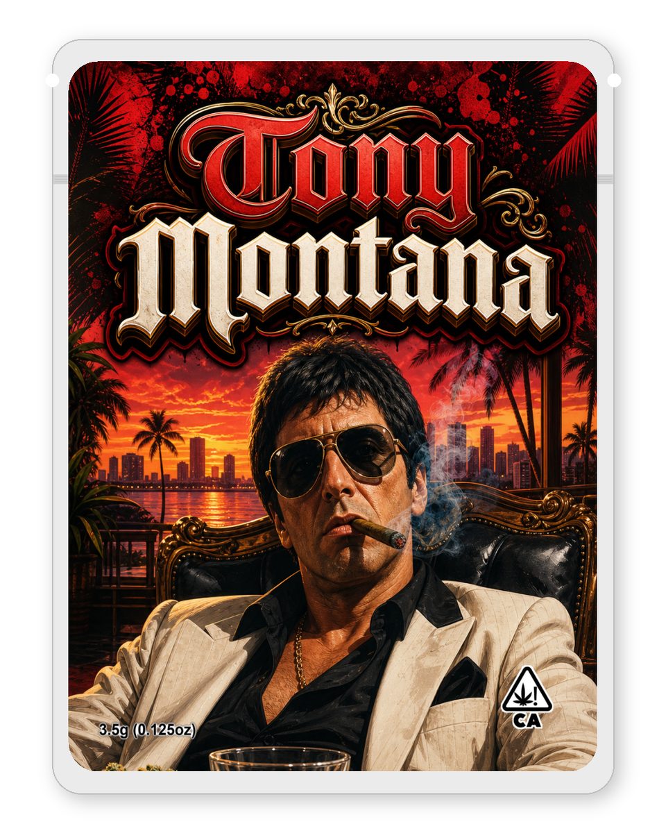 Tony Montana custom 4"x5" mylar bag design (front)