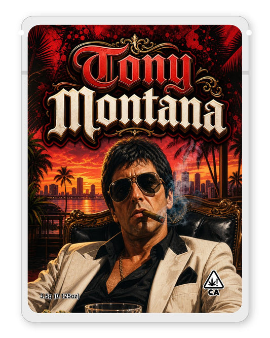 Tony Montana custom 4"x5" mylar bag design (front)