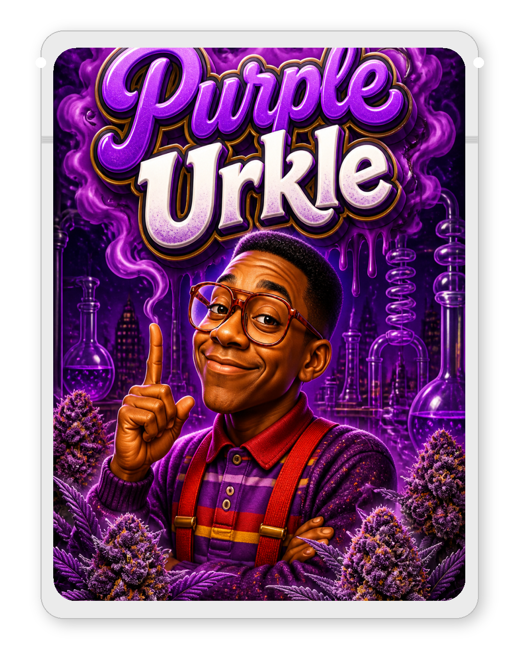 Purple Urkle custom 4"x5" mylar bag design (front)