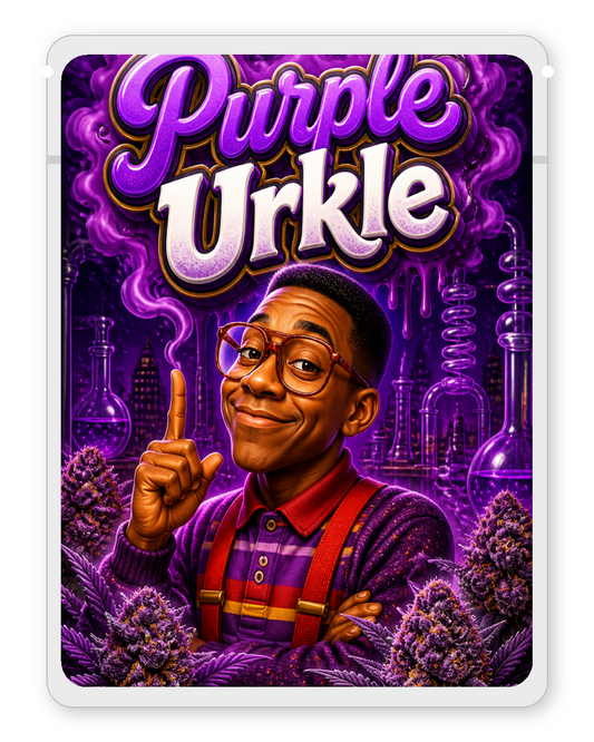 Purple Urkle custom 4"x5" mylar bag design (front)