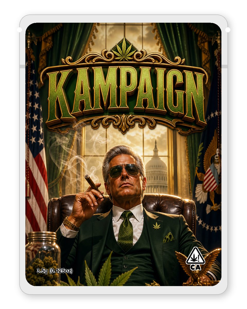 KAMPAIGN custom 4"x5" mylar bag design (front)