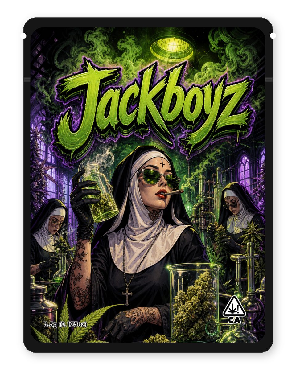 Jackboyz custom 4"x5" mylar bag design (front)