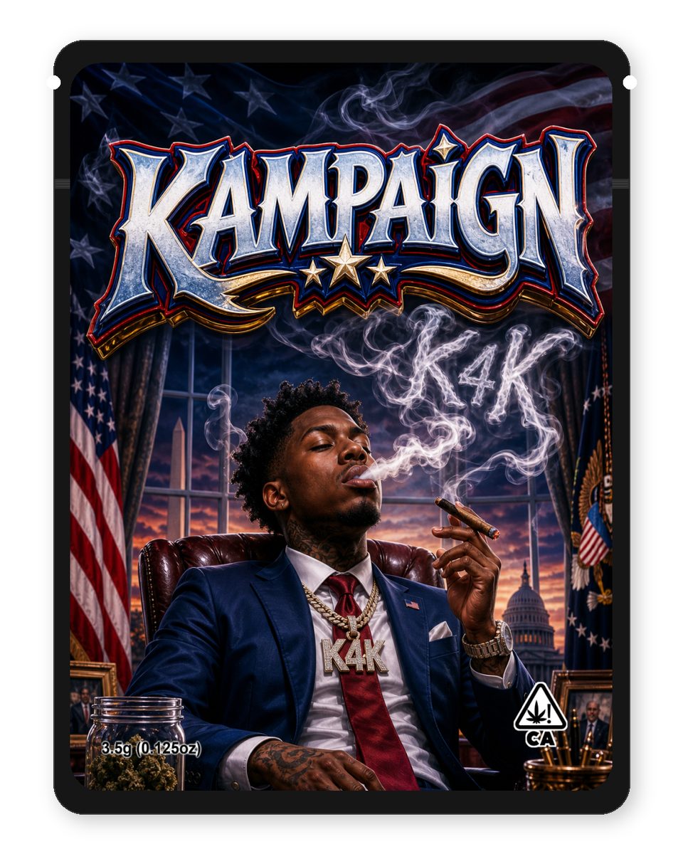KAMPAIGN custom 4"x5" mylar bag design (front)
