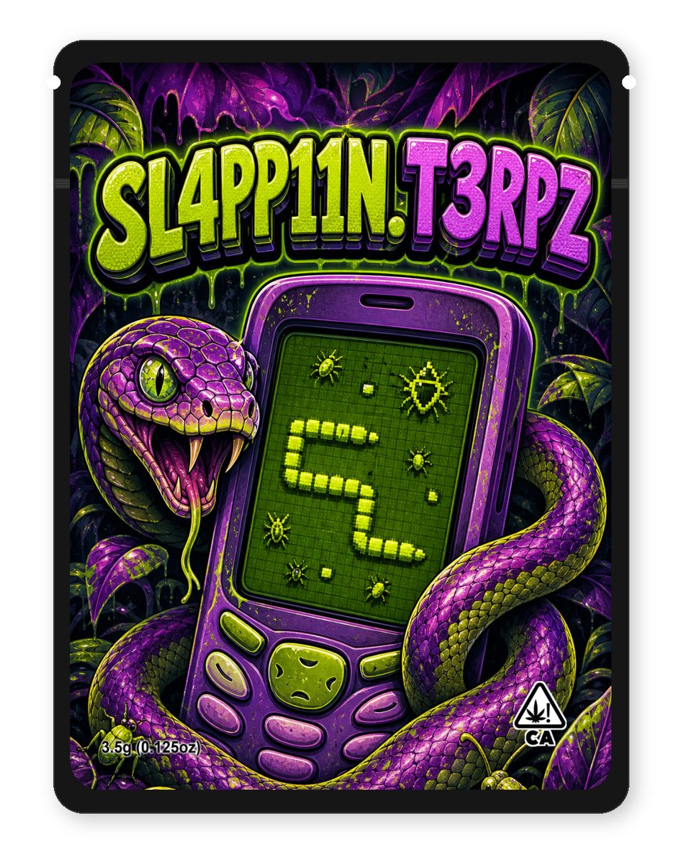 SL4PP1N.T3RPZ custom 4"x5" mylar bag design (front)