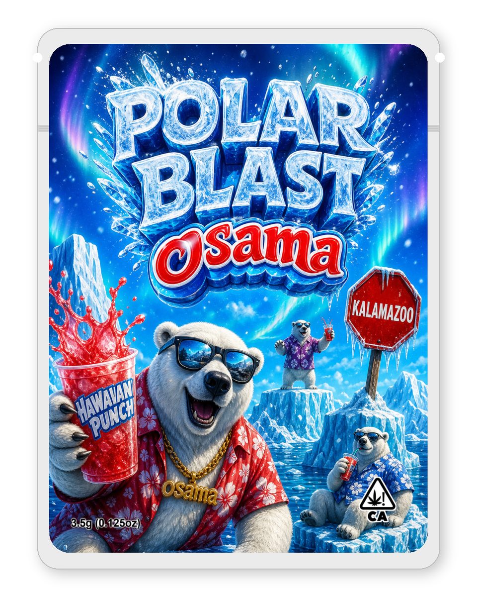 Polar Blast custom 4"x5" mylar bag design (front)