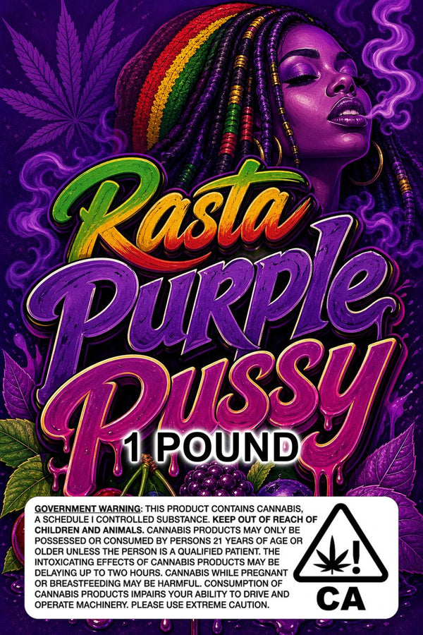 Rasta Purple Pussy custom 6x9 pound bag sticker / turkey-bag flavor label