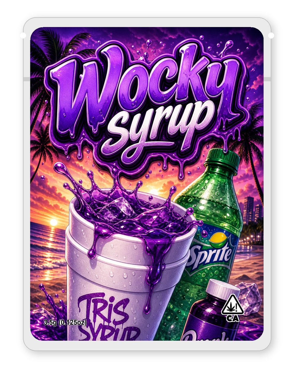 Wocky syrup custom 4"x5" mylar bag design (front)