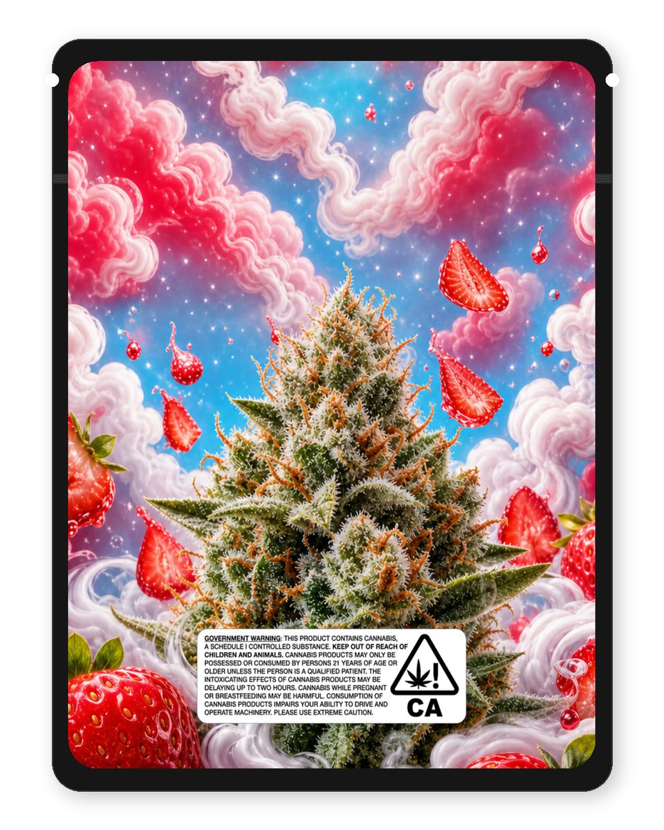 Strawberry Cough custom 4"x5" mylar bag design (back)