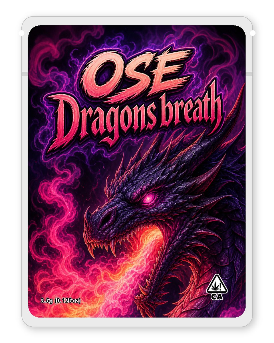 OSE Dragons breath custom 4"x5" mylar bag design (front)