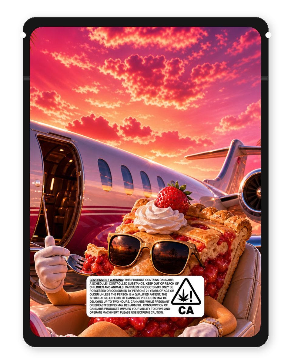 StrawberryPie On A Private Jett custom 4"x5" mylar bag design (back)