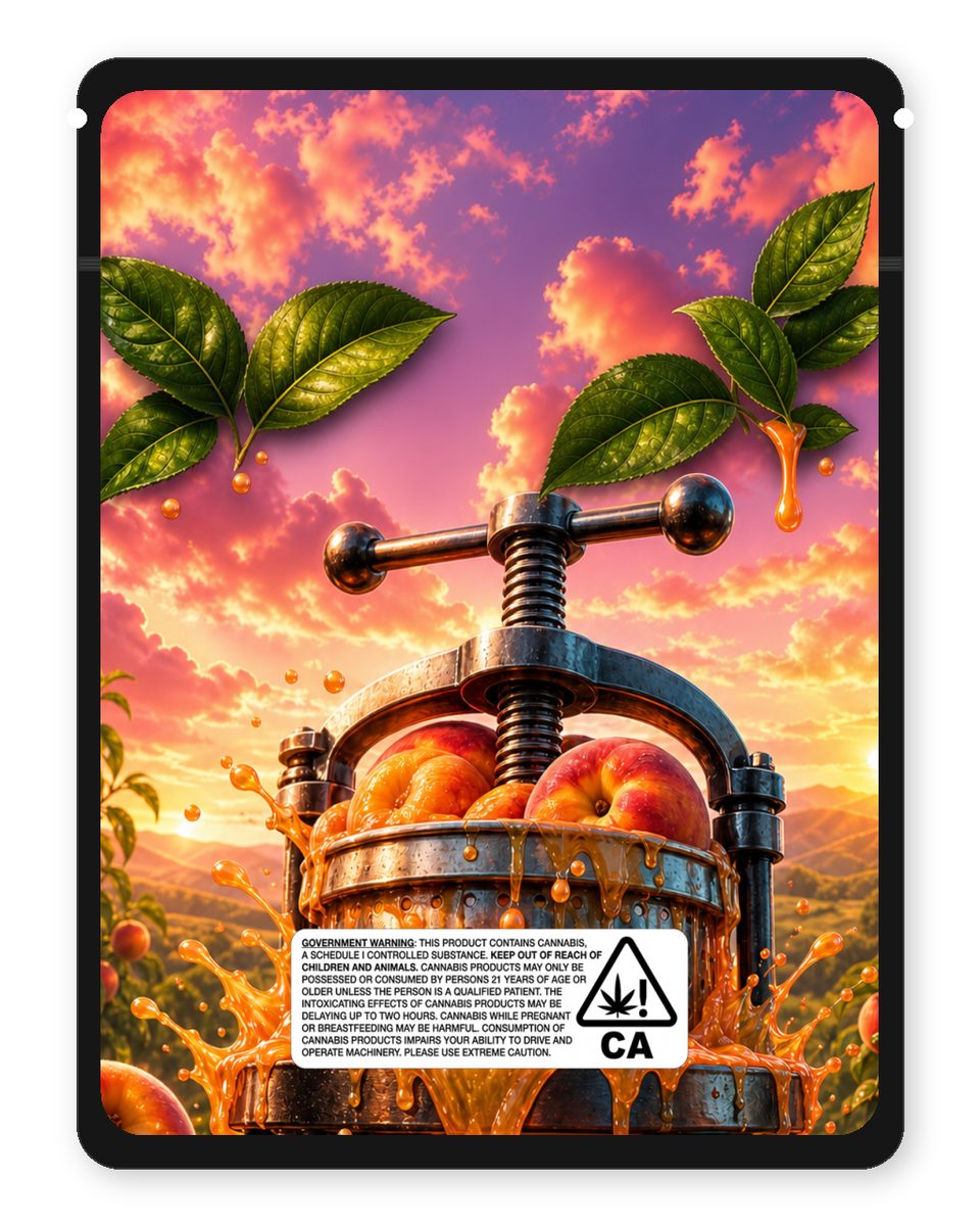 Peach Press custom 4"x5" mylar bag design (back)