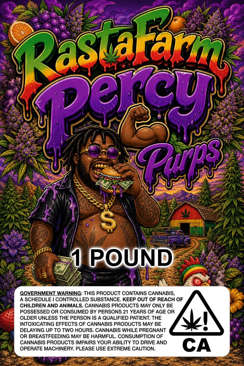 RastaFarm Percy 💪🏾 Purps custom 6x9 pound bag sticker / turkey-bag flavor label
