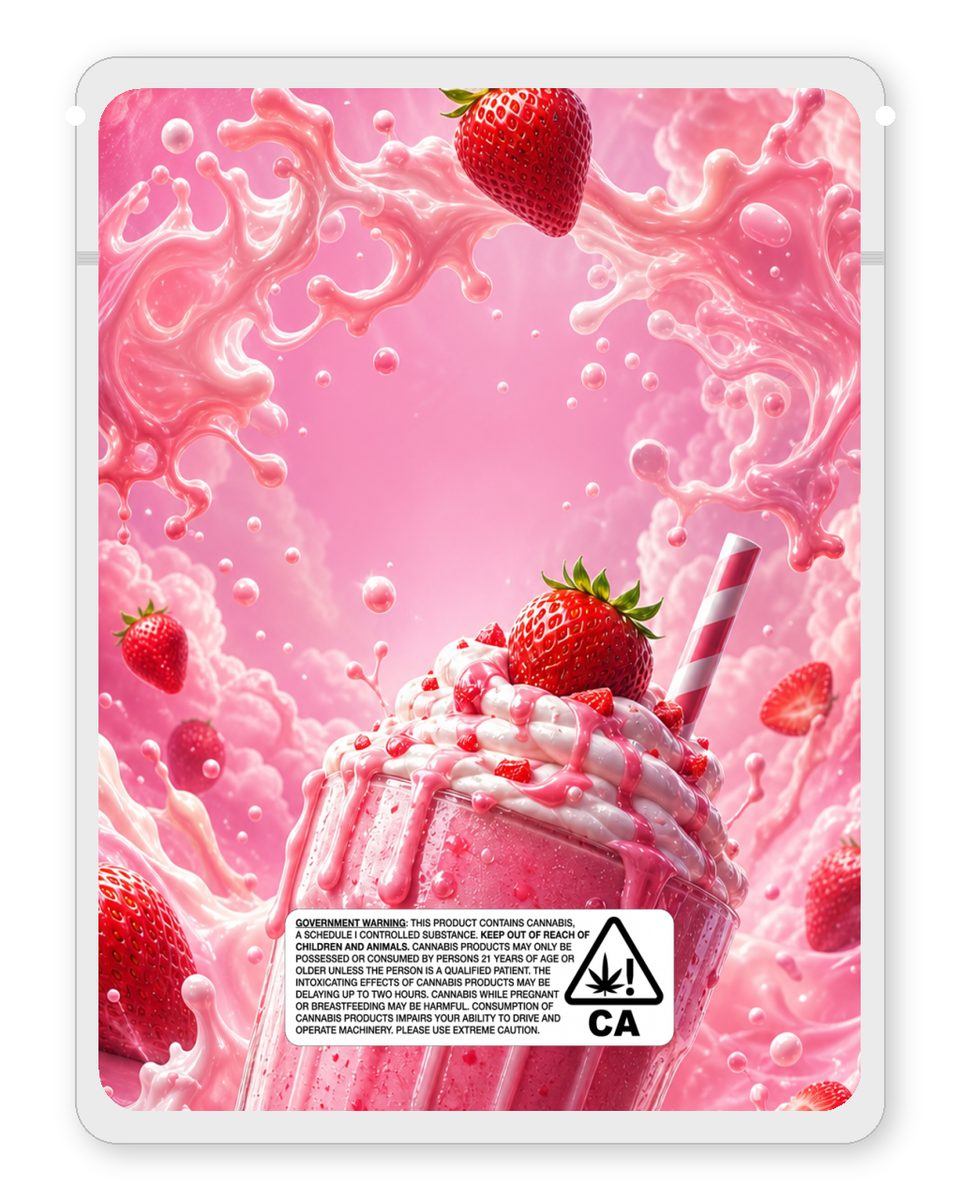 Strawberry Milkshake custom 4"x5" mylar bag design (back)