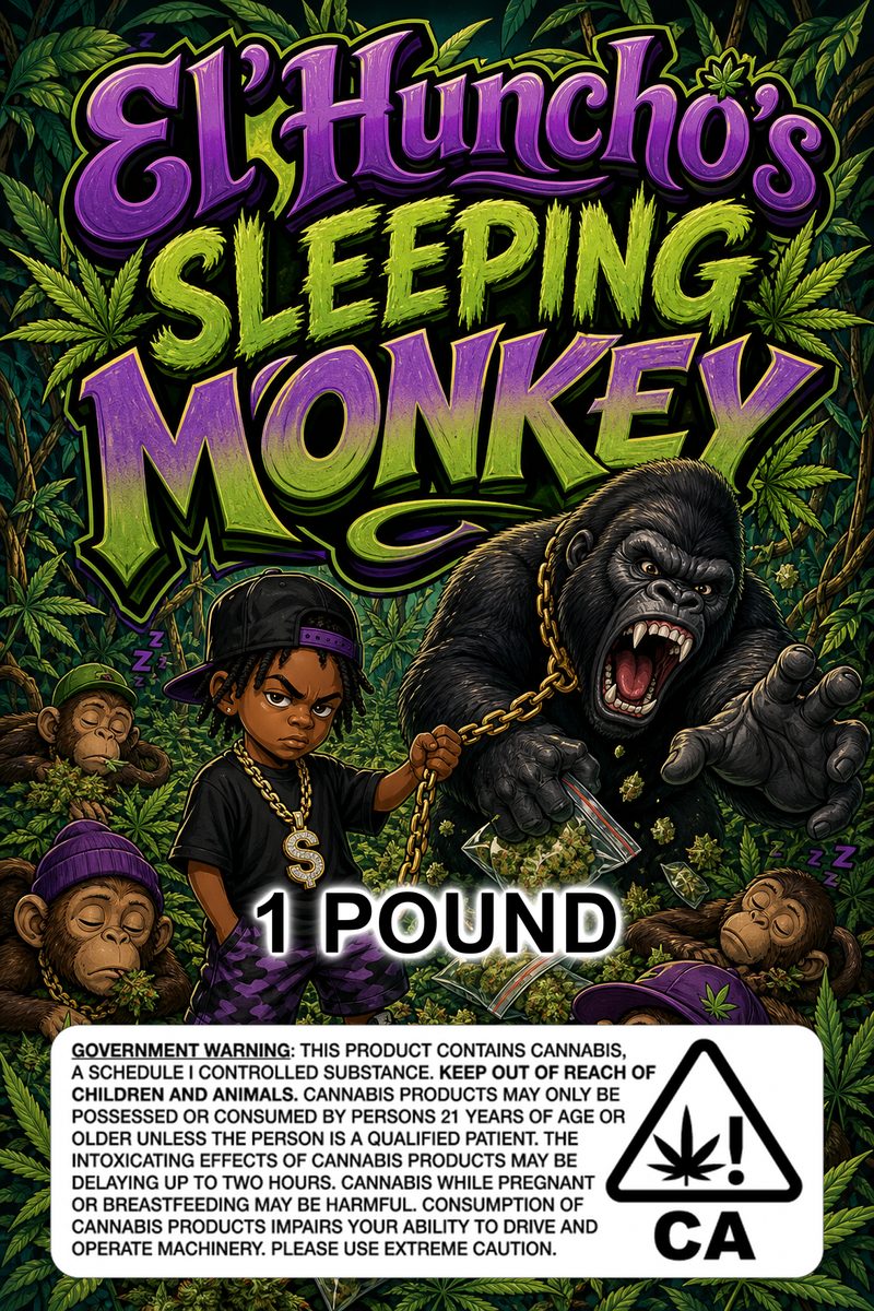 El'Huncho's Sleeping Monkey custom 6x9 pound bag sticker / turkey-bag flavor label