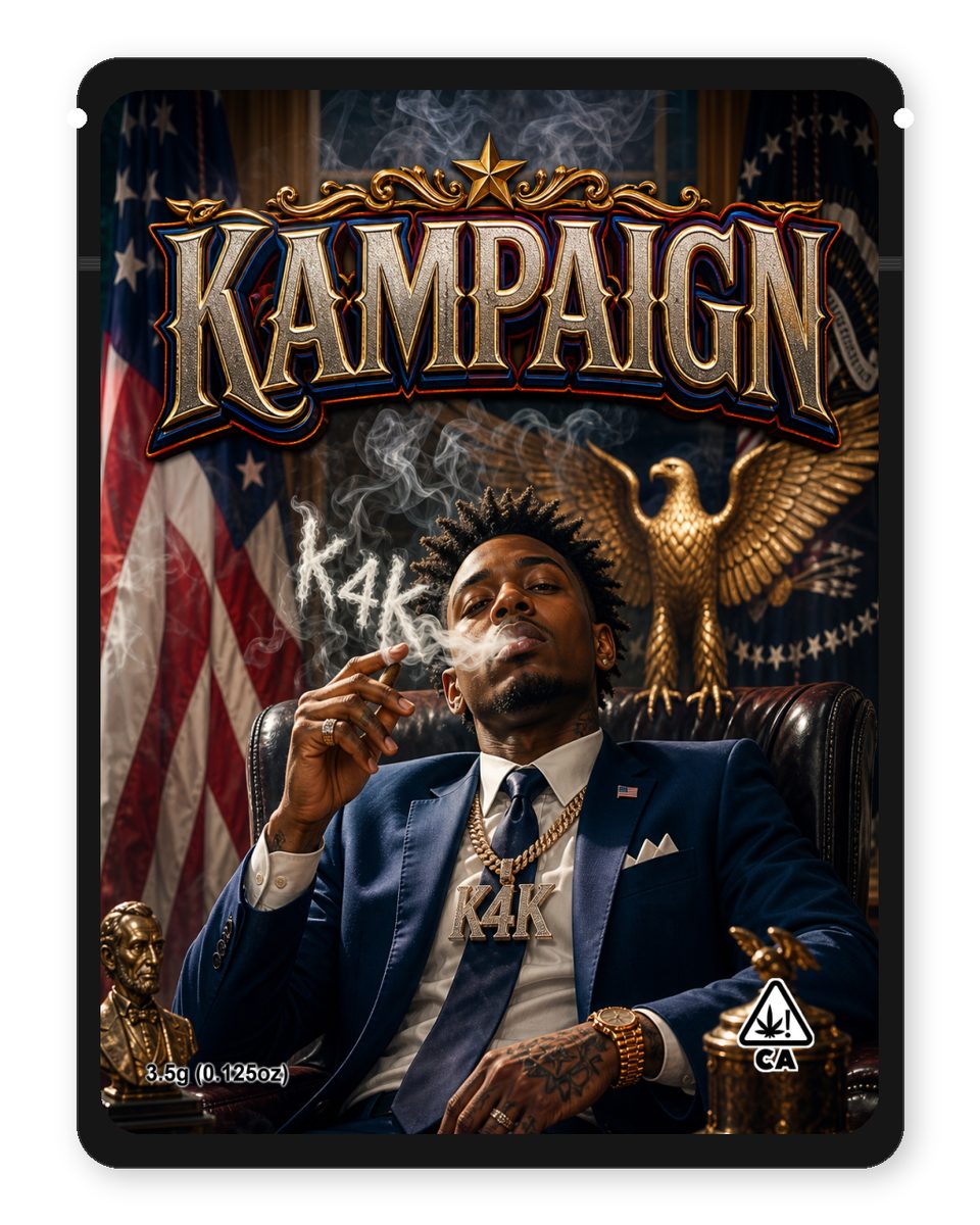 KAMPAIGN custom 4"x5" mylar bag design (front)