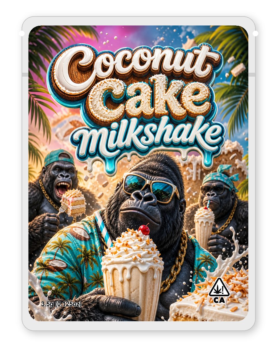Coconut Cake milkshake custom 4"x5" mylar bag design (front)