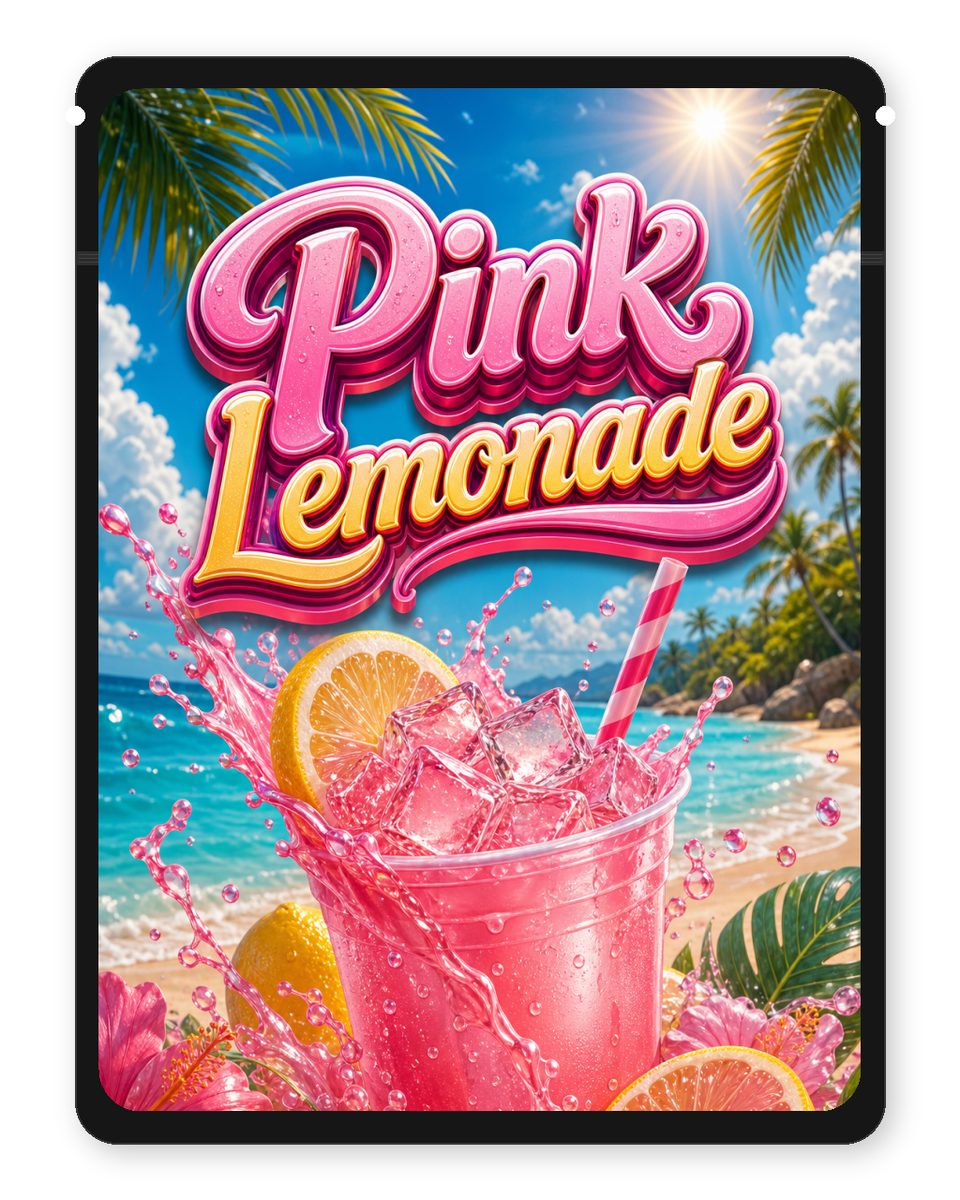 Pink lemonade custom 4"x5" mylar bag design (front)