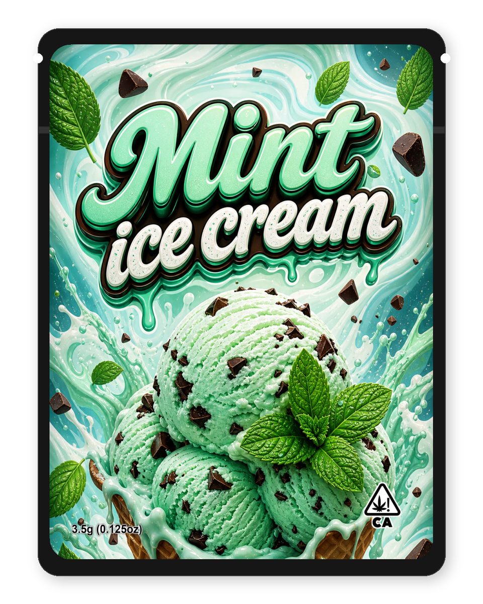 Mint ice cream custom 4"x5" mylar bag design (front)