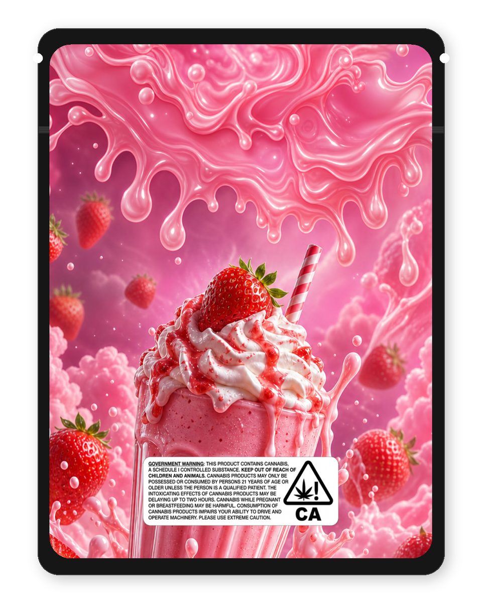 Strawberry Milkshake custom 4"x5" mylar bag design (back)