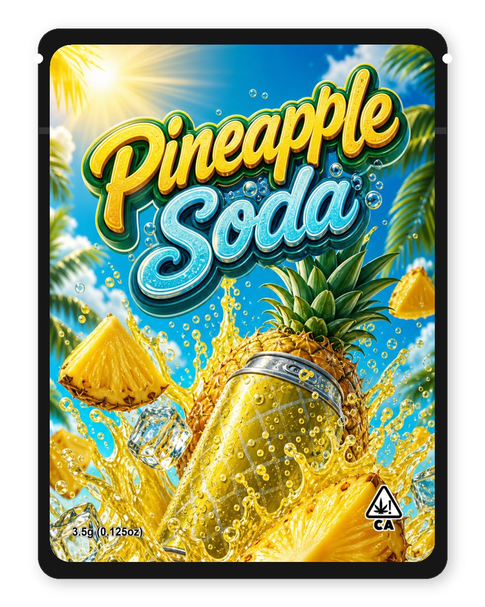 Pineapple Soda custom 4"x5" mylar bag design (front)
