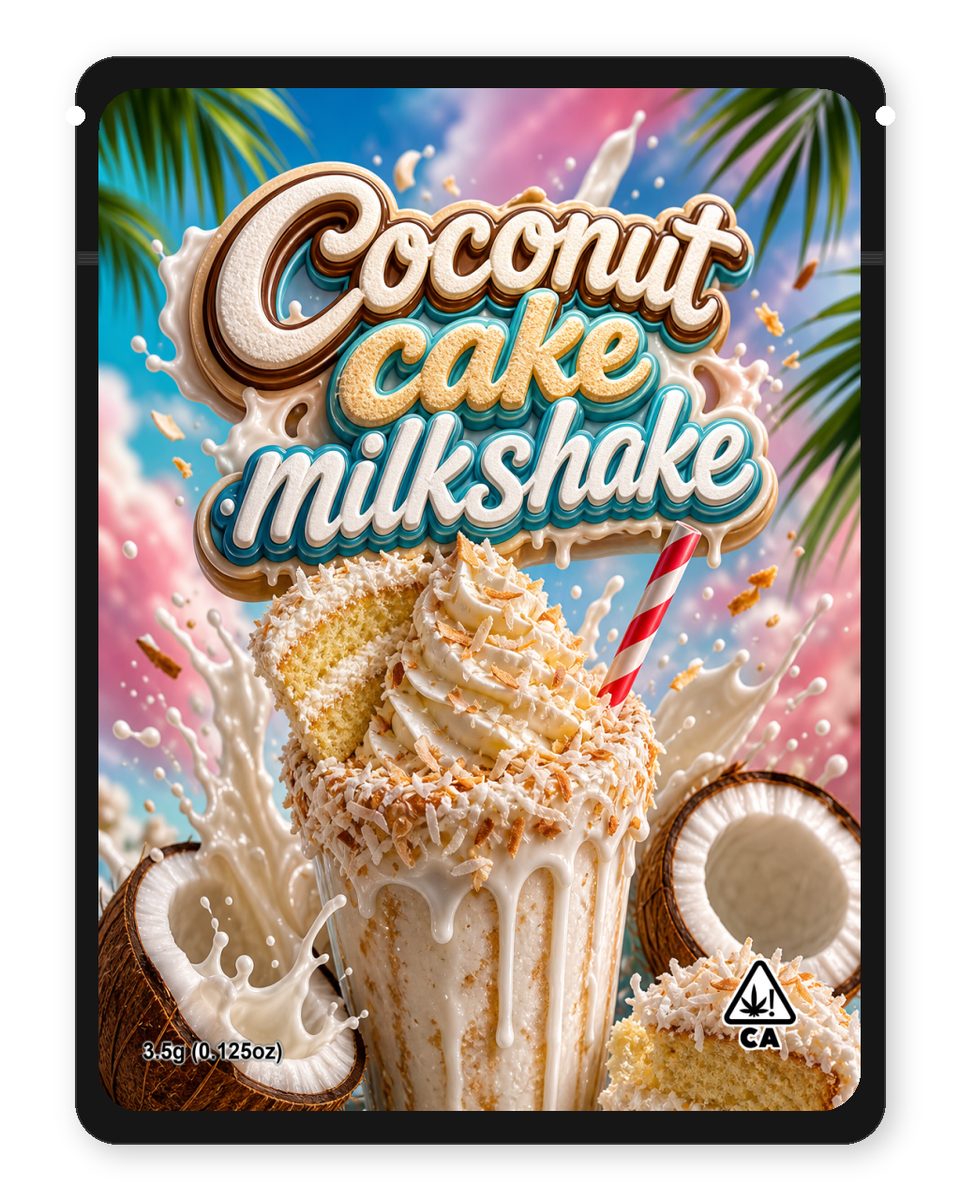 Coconut cake milkshake custom 4"x5" mylar bag design (front)