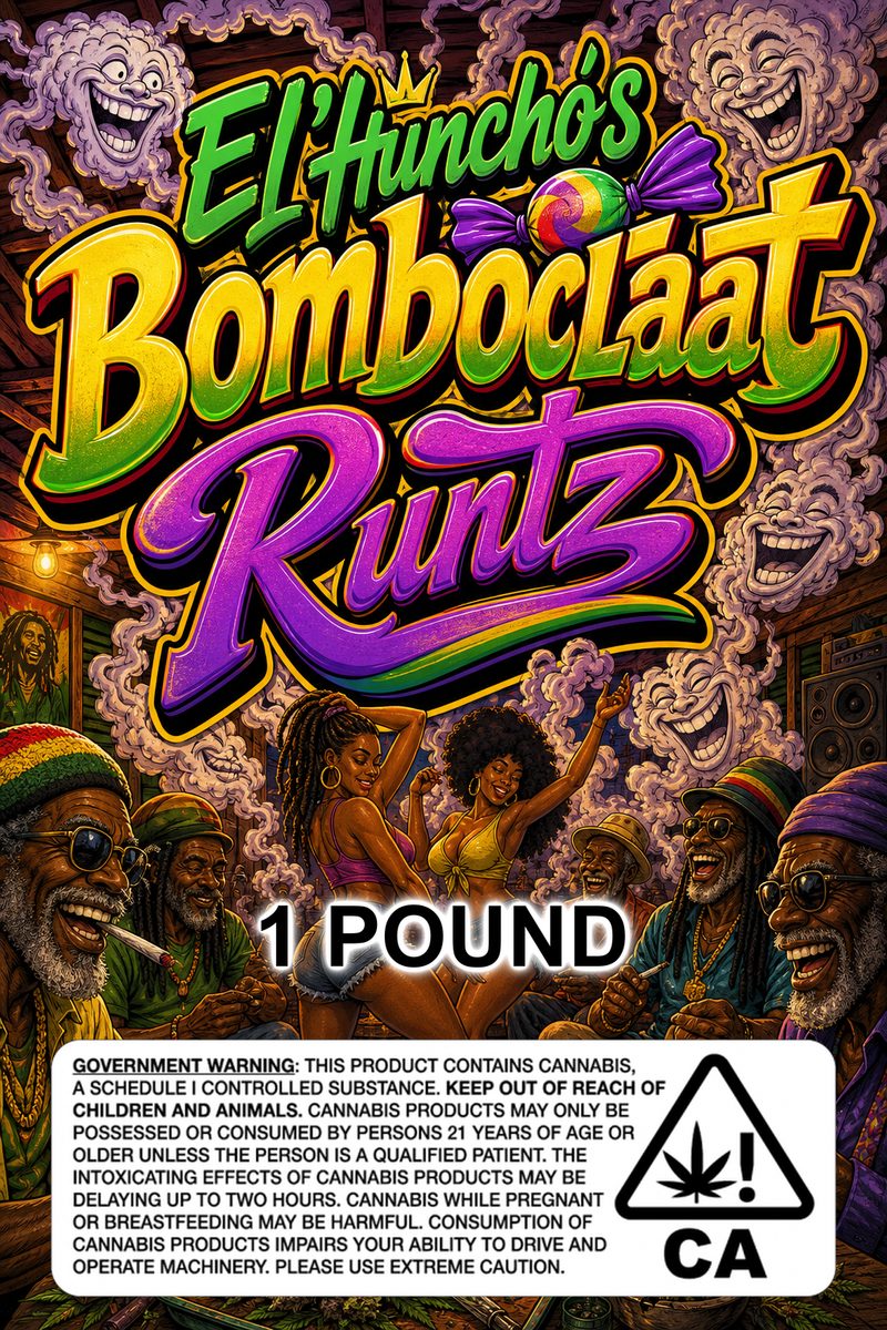El'Huncho's Bomboclaat 🍬 Runtz custom 6x9 pound bag sticker / turkey-bag flavor label