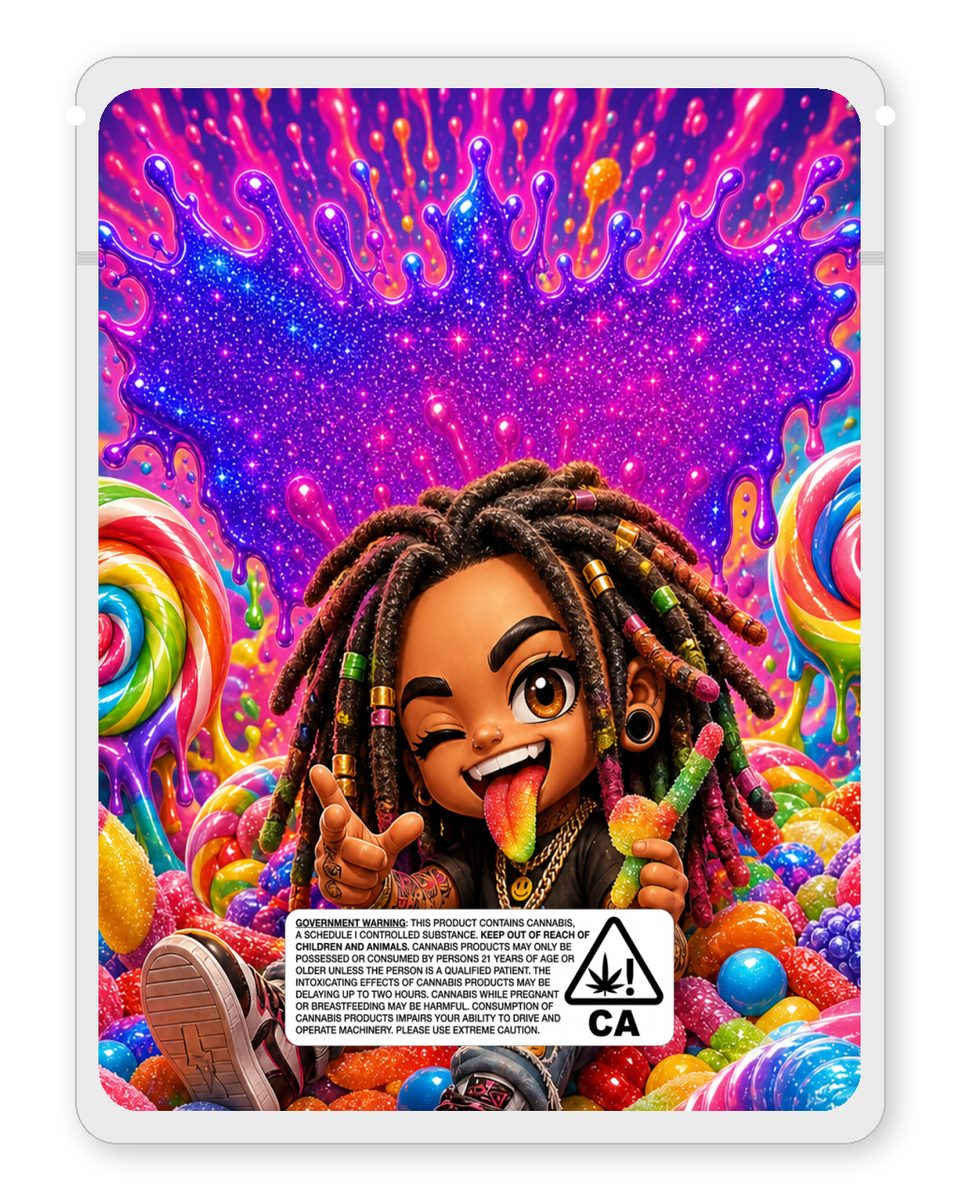 Sour candy custom 4"x5" mylar bag design (back)