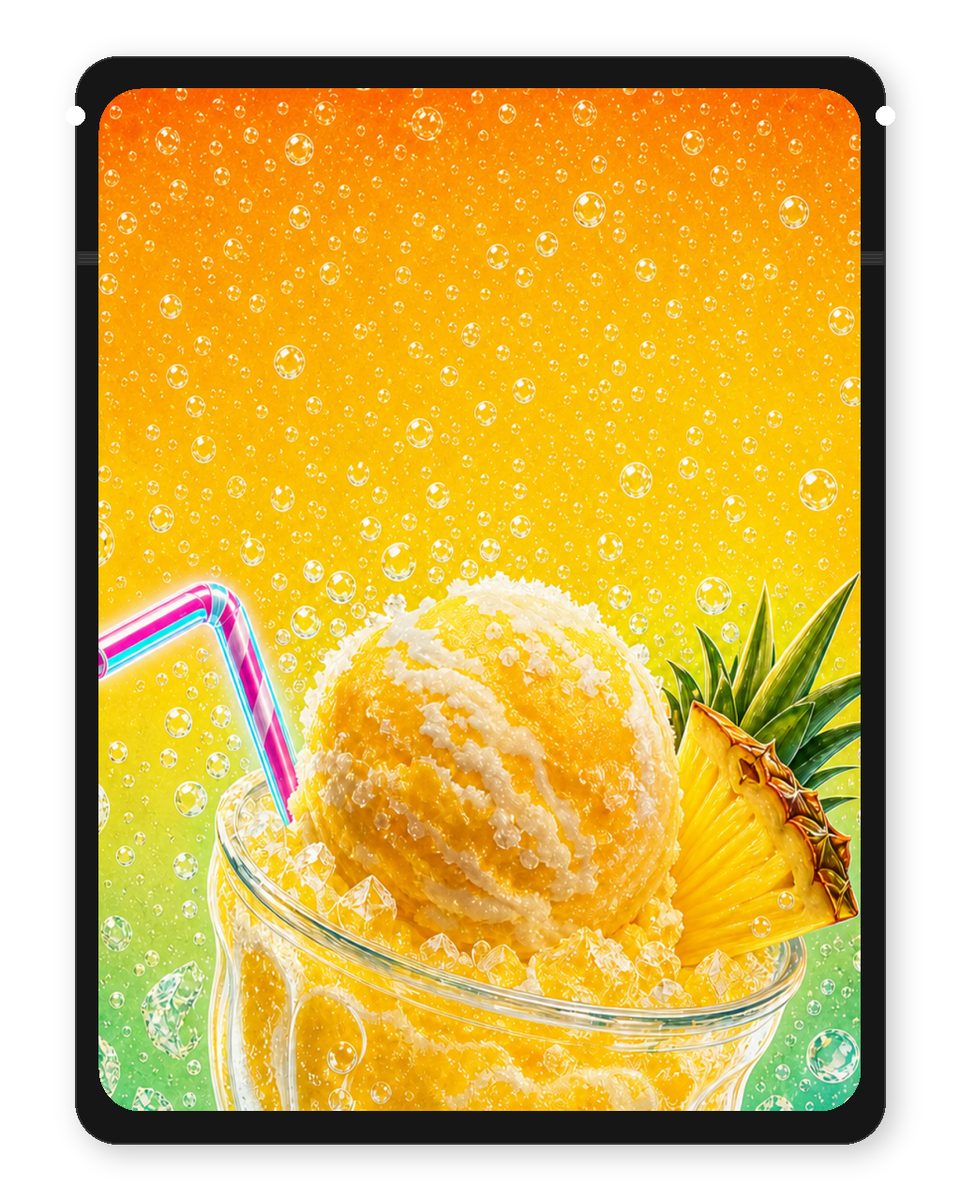 Pineapple Sherbet Fizz custom 4"x5" mylar bag design (back)