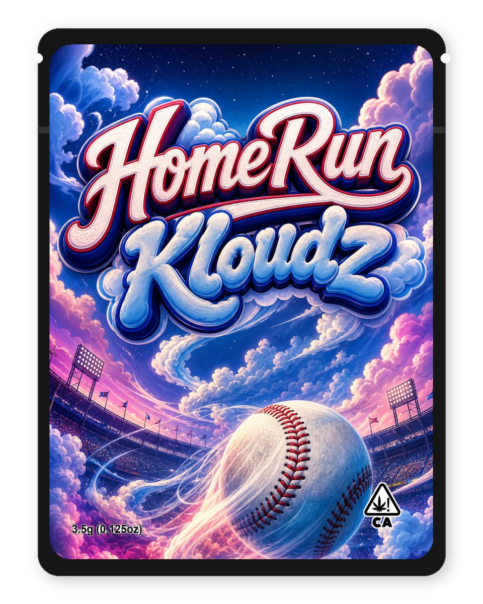 HomeRun Kloudz custom 4"x5" mylar bag design (front)