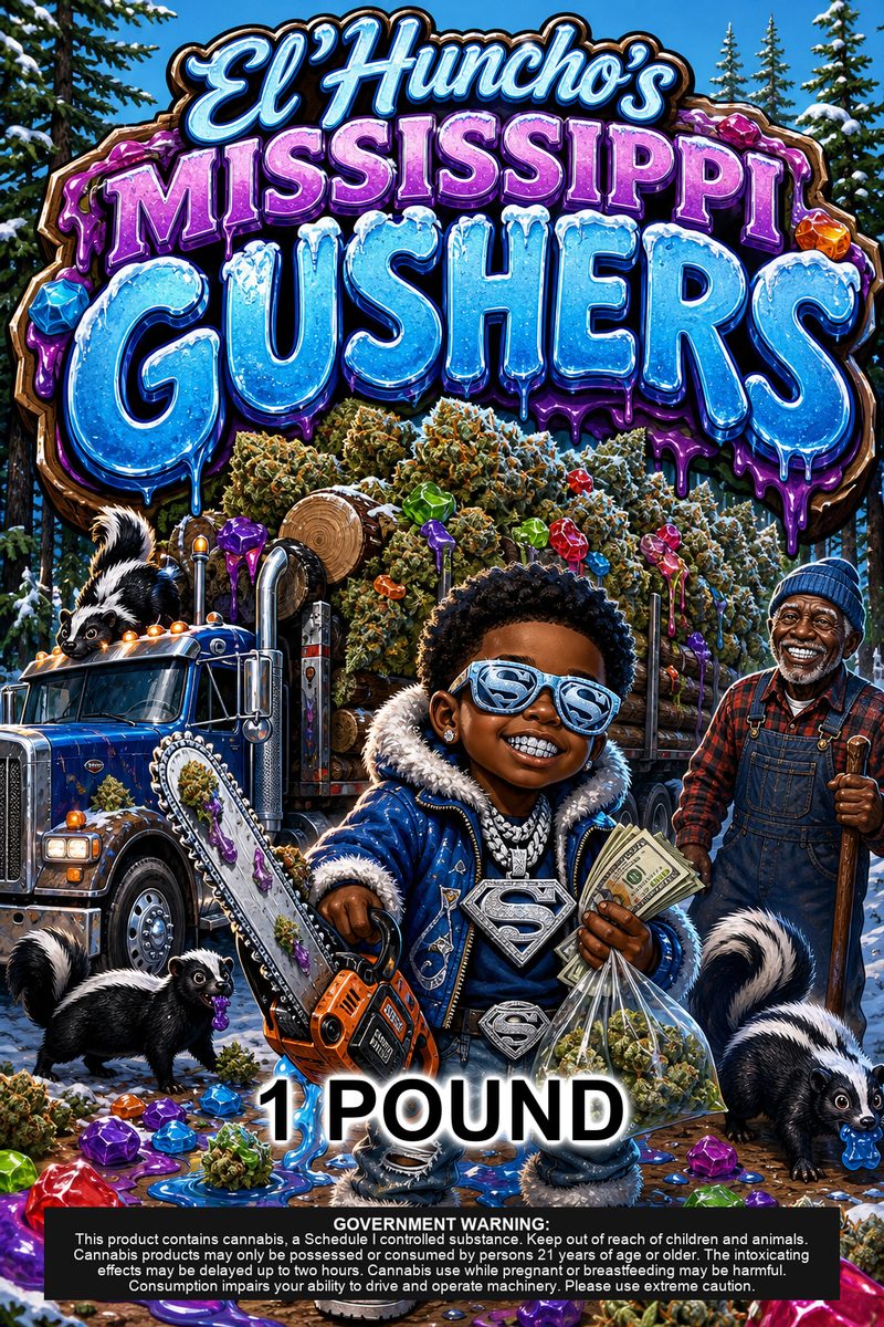 El'Huncho's Mississippi Gushers custom 6x9 pound bag sticker / turkey-bag flavor label