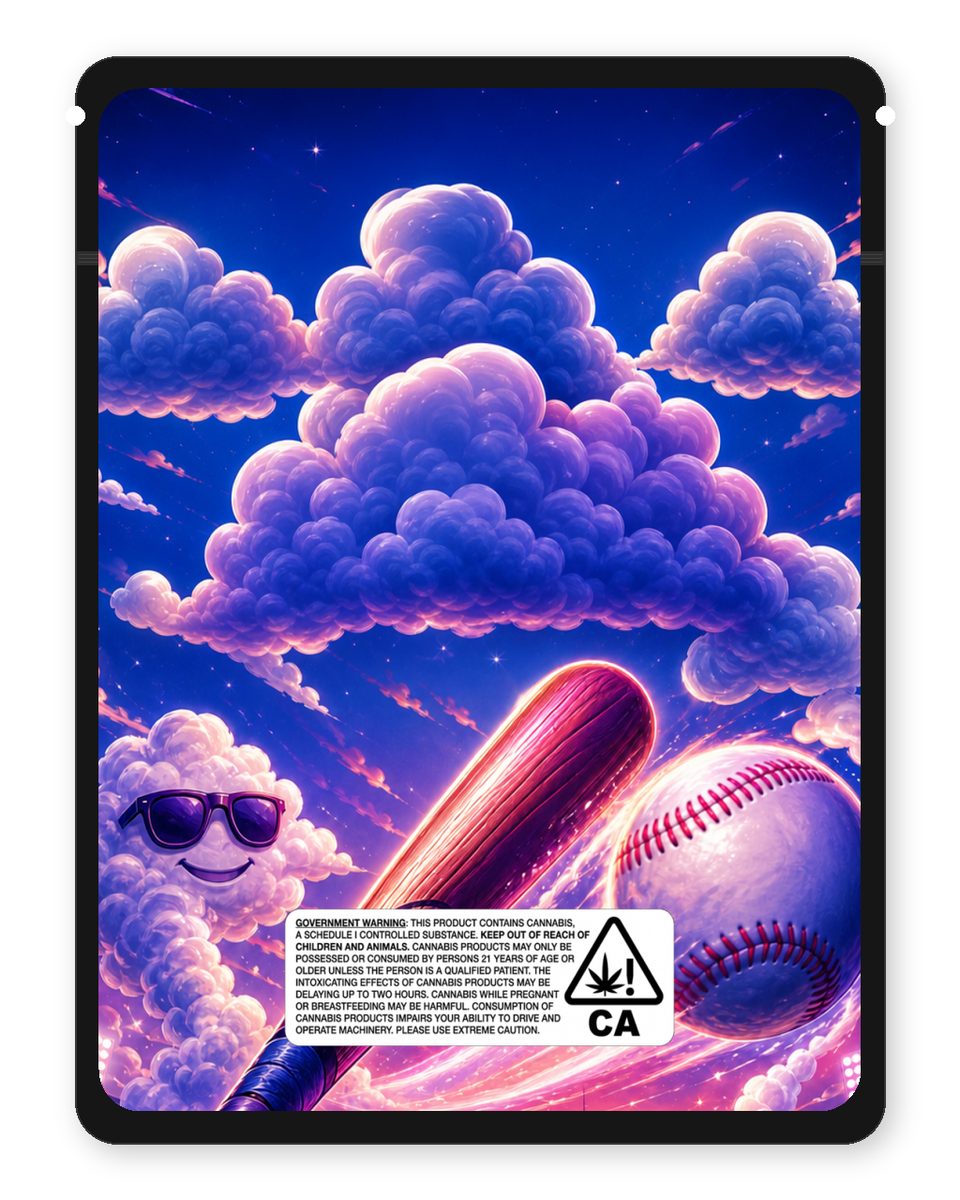 Friday HomeRun Kloudz custom 4"x5" mylar bag design (back)