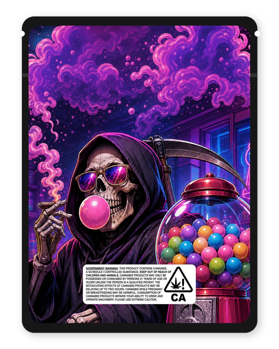 Bubblegum Candy Machine custom 4"x5" mylar bag design (back)