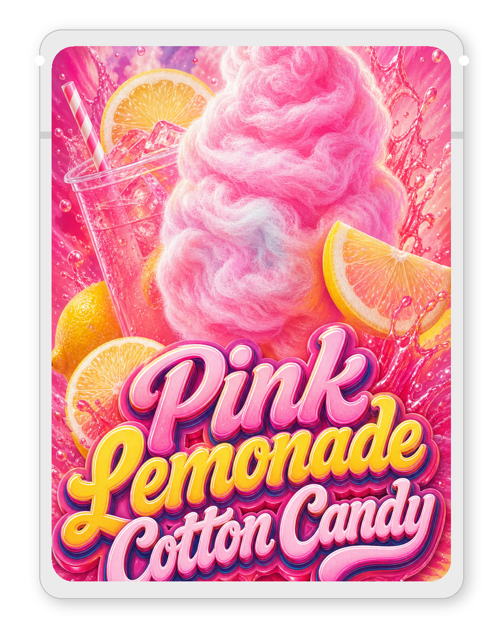 Pink Lemonade Cotton Candy custom 4"x5" mylar bag design (front)