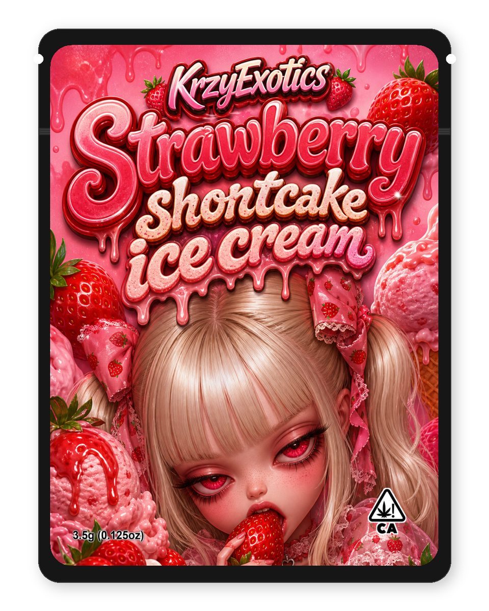 Strawberry shortcake ice cream custom 4"x5" mylar bag design (front)