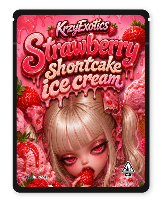Strawberry shortcake ice cream custom 4"x5" mylar bag design (front)