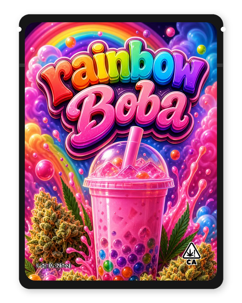 rainbow Boba custom 4"x5" mylar bag design (front)