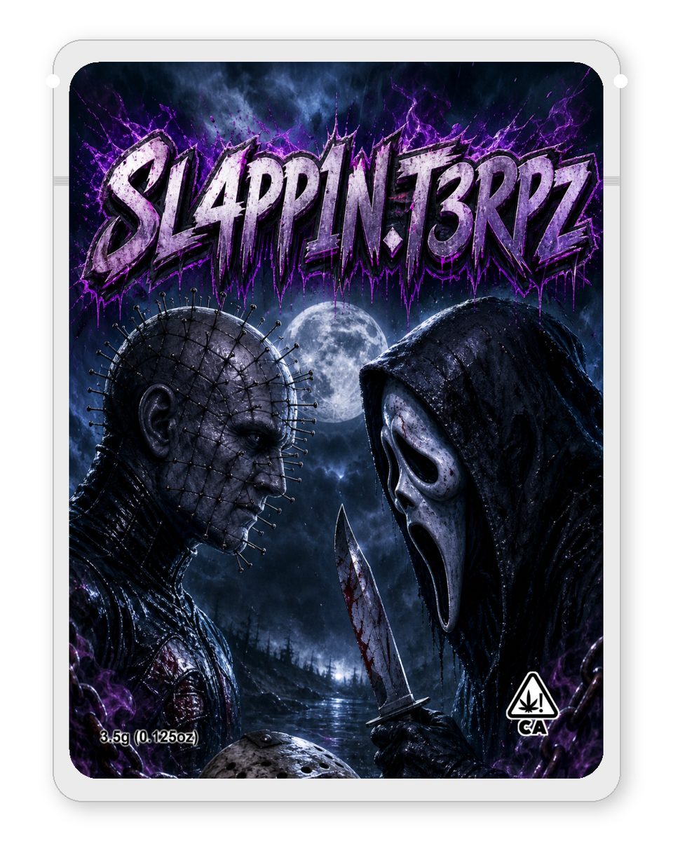 SL4PP1N.T3RPZ custom 4"x5" mylar bag design (front)