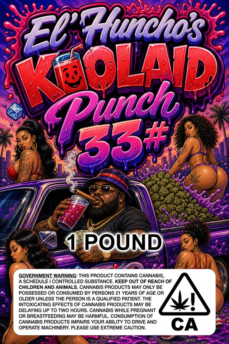 El'Huncho's KOOLAID 🧃 Punch 33# custom 6x9 pound bag sticker / turkey-bag flavor label