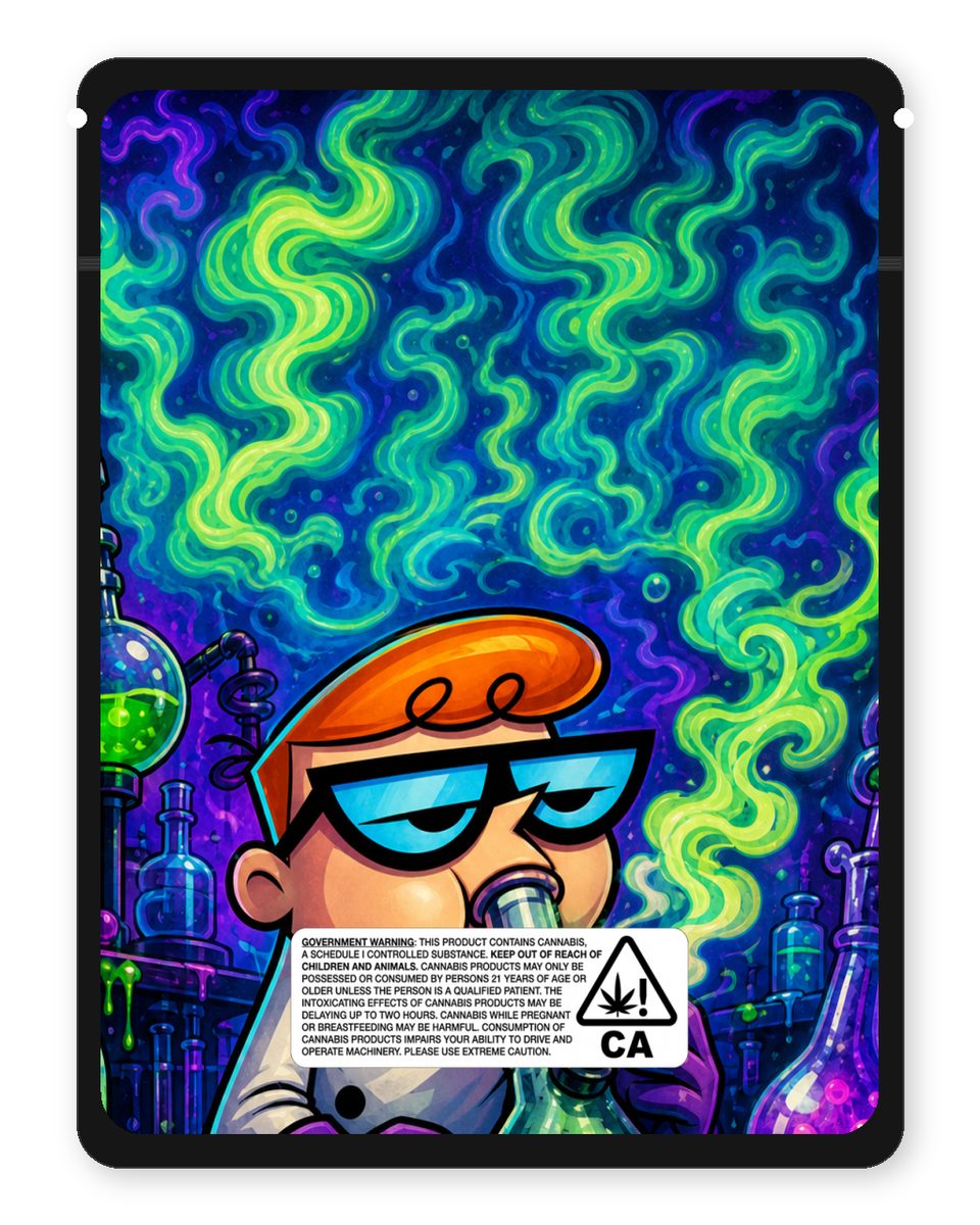 Dexters Zabatory custom 4"x5" mylar bag design (back)