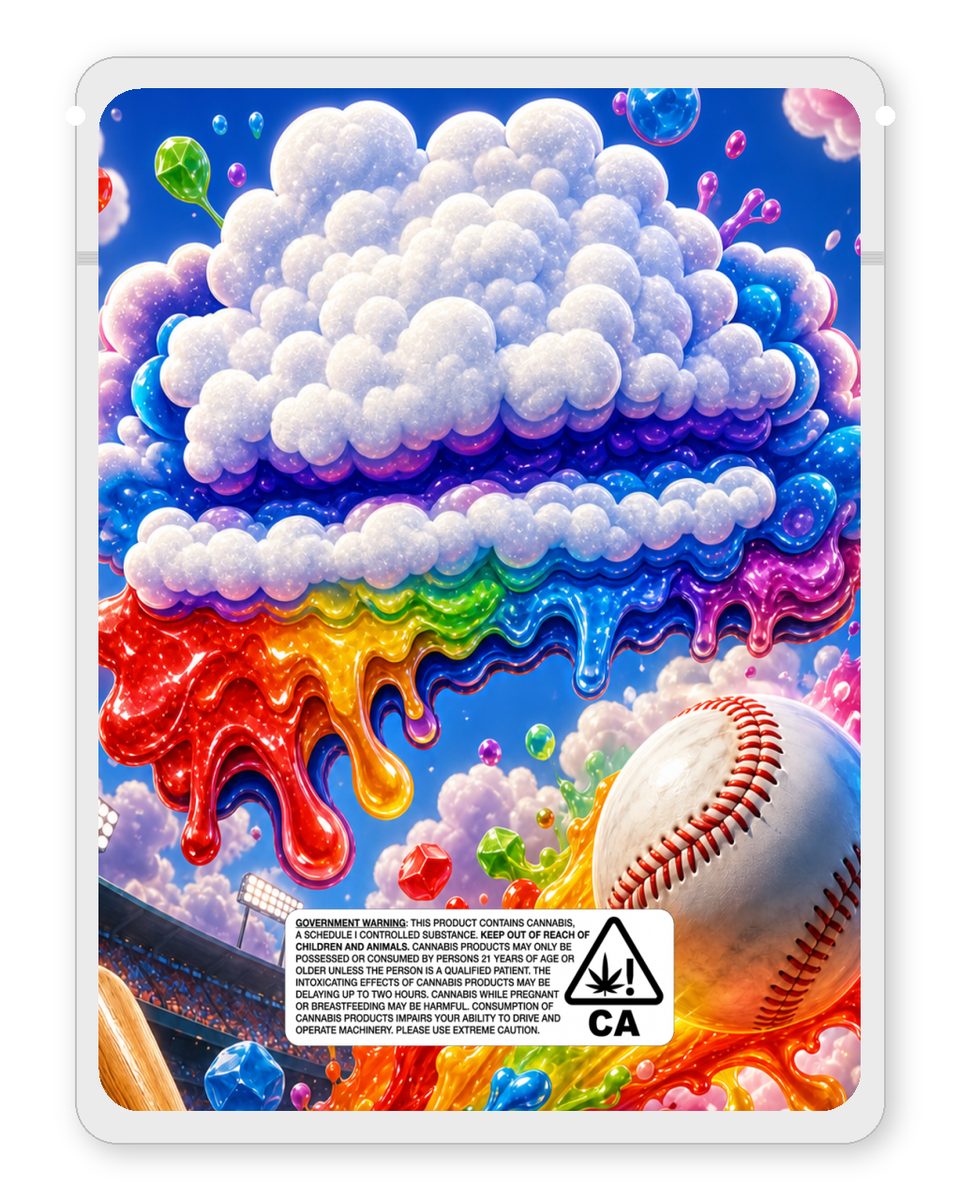 HomeRun Kloudz Gushers custom 4"x5" mylar bag design (back)