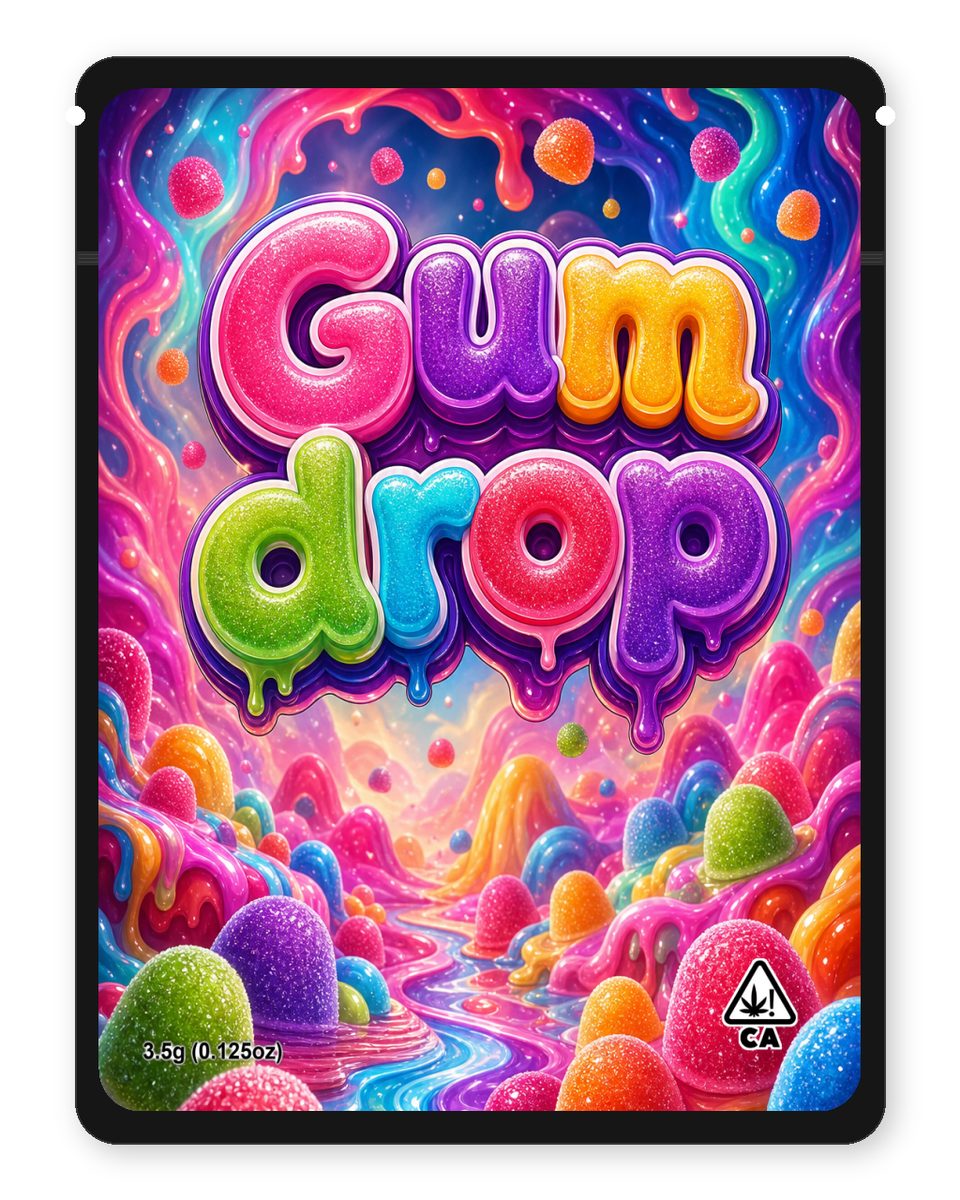 Gum drop custom 4"x5" mylar bag design (front)