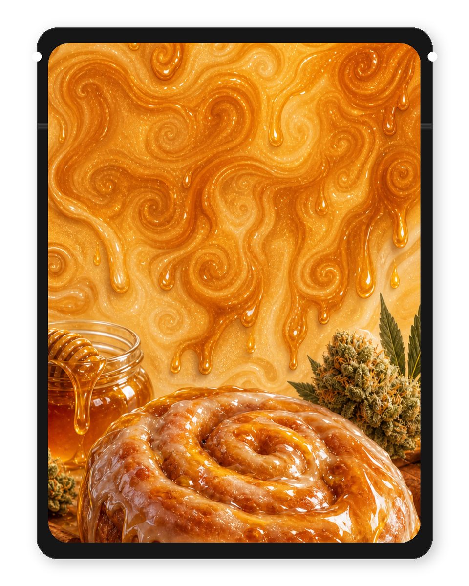 Honey Bun Drip custom 4"x5" mylar bag design (back)