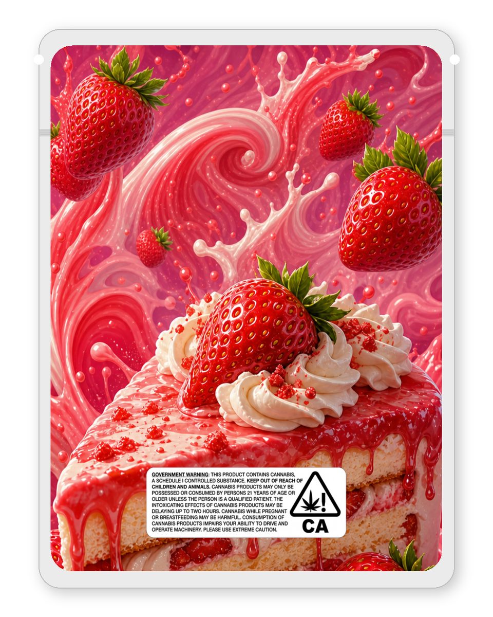 Strawberry cake custom 4"x5" mylar bag design (back)