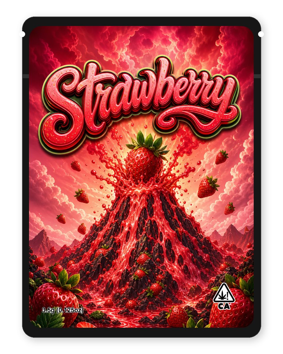 Strawberry custom 4"x5" mylar bag design (front)