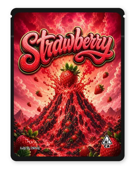 Strawberry custom 4"x5" mylar bag design (front)