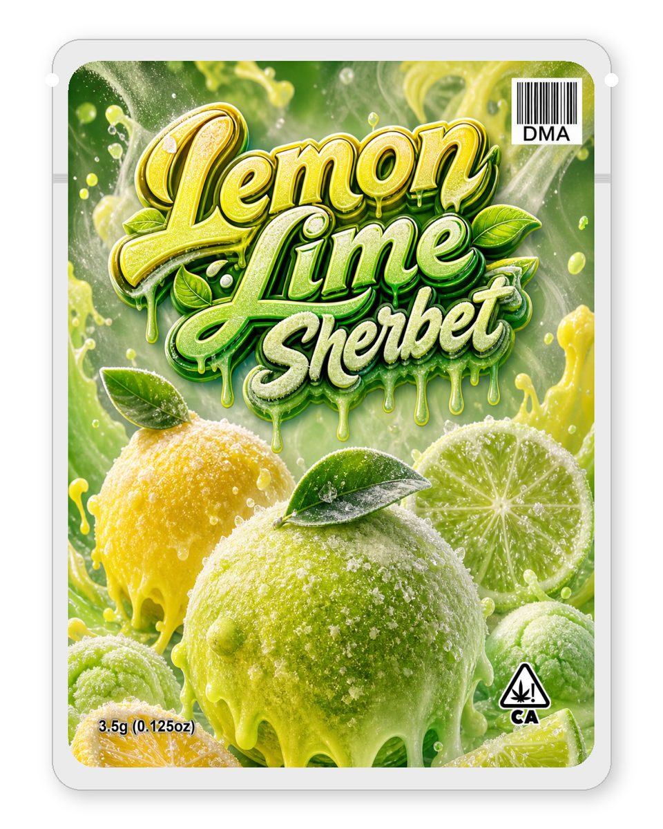 Lemon lime sherbet custom 4"x5" mylar bag design (front)