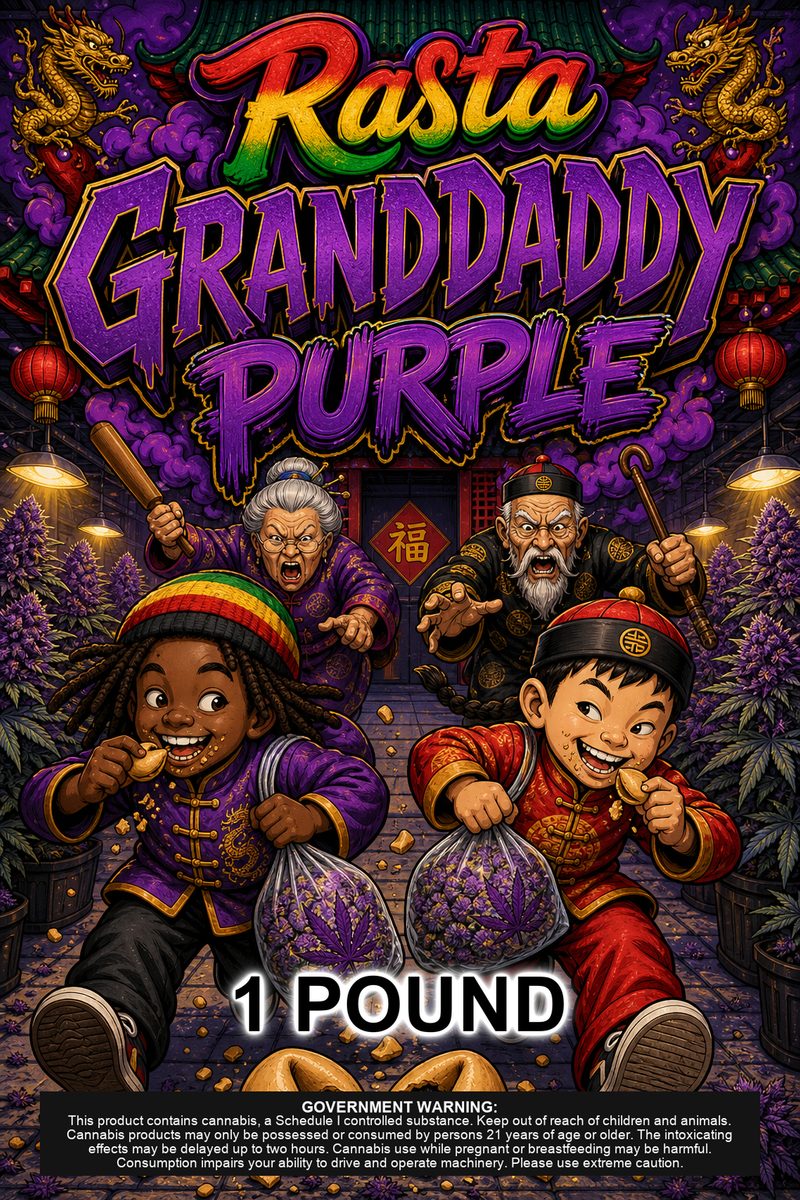 Rasta Granddaddy Purple custom 6x9 pound bag sticker / turkey-bag flavor label