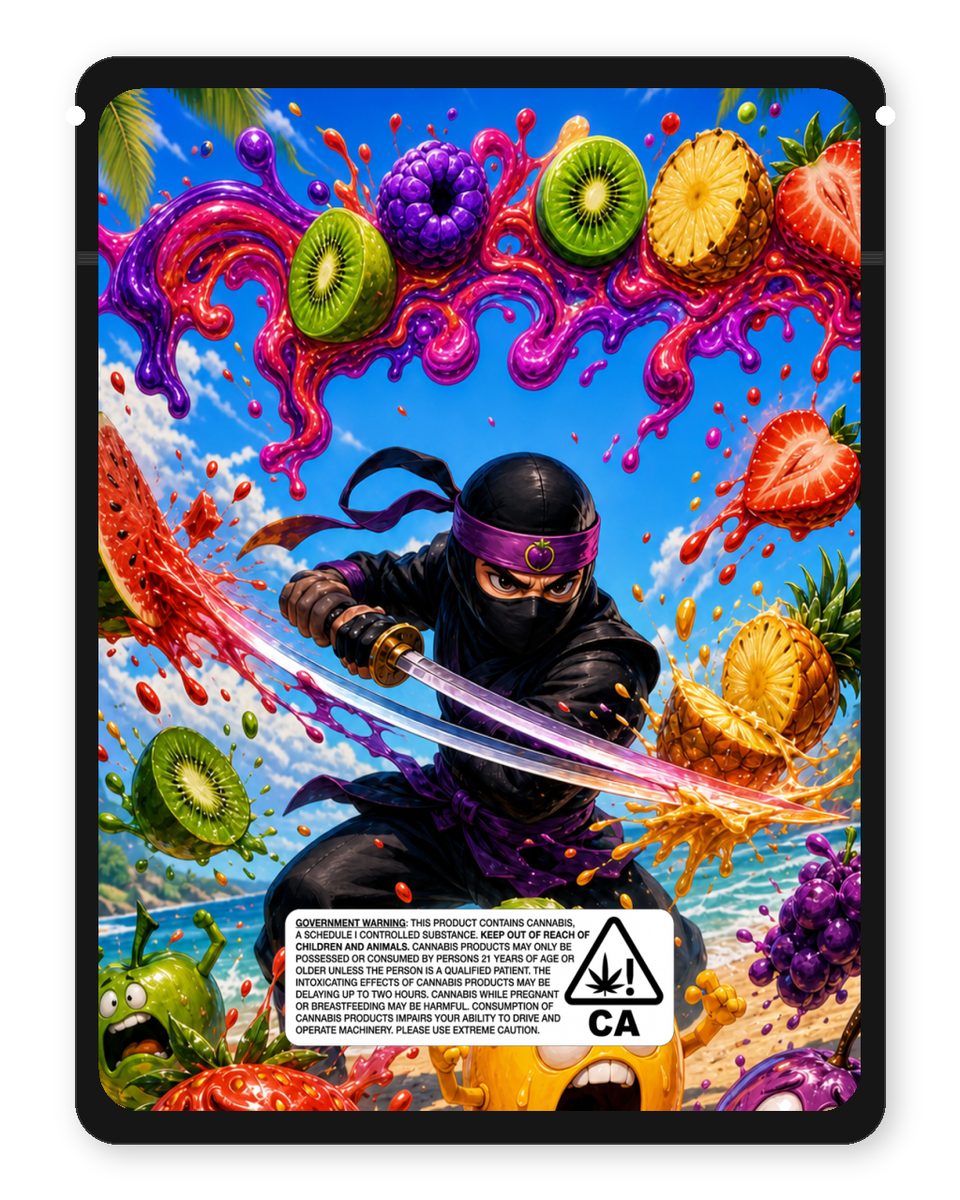 Frootopia Fantasy custom 4"x5" mylar bag design (back)