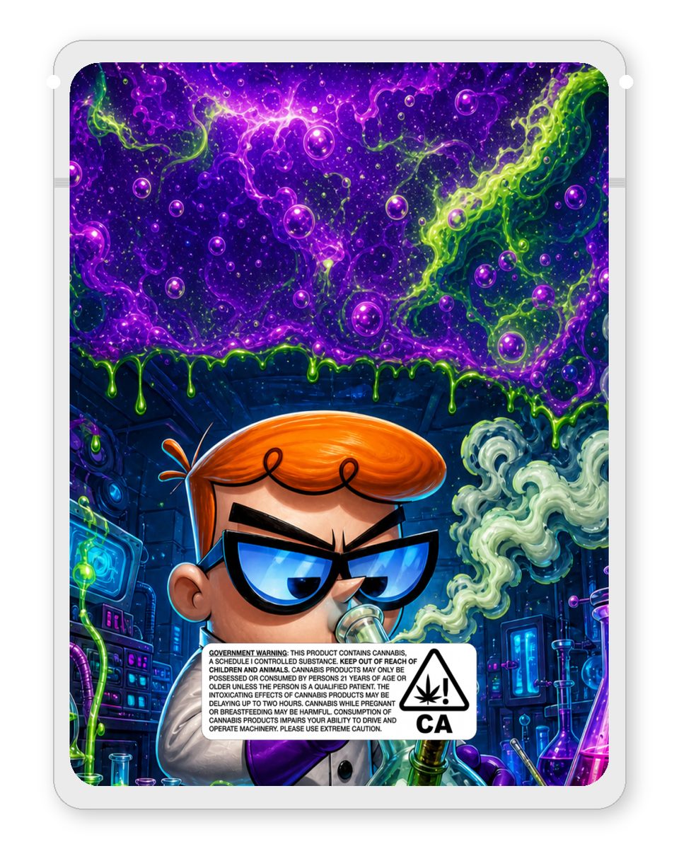 Dexters Zabatory custom 4"x5" mylar bag design (back)